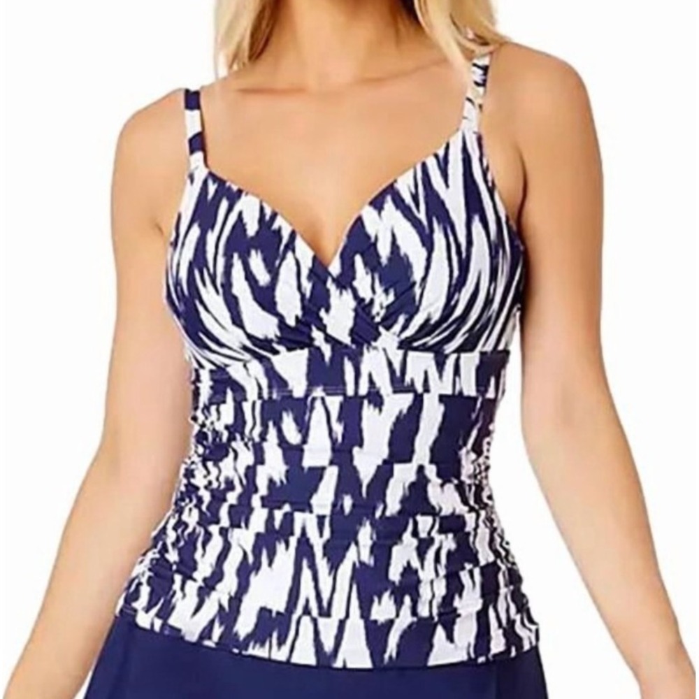 Anne Cole Tankini Top Womens Size M Navy White UPF 50+ Swim Beach Vacation Lined - Picture 3 of 9